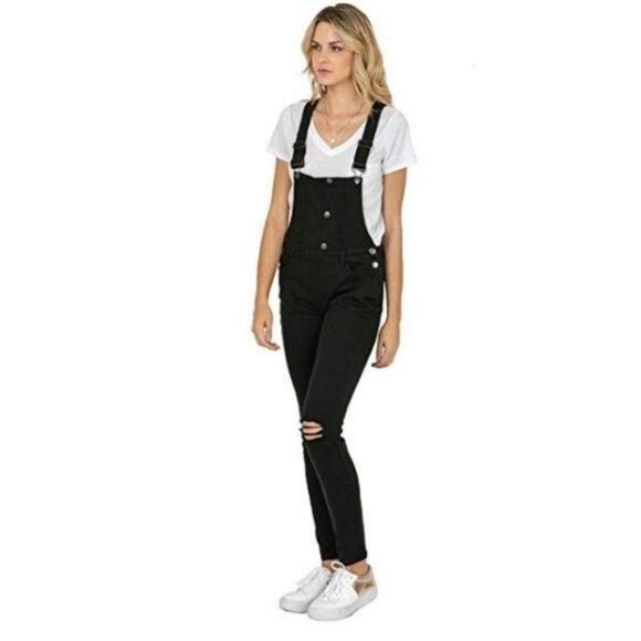 American Bazi Black Stretchy Distressed Overalls - Picture 3 of 5